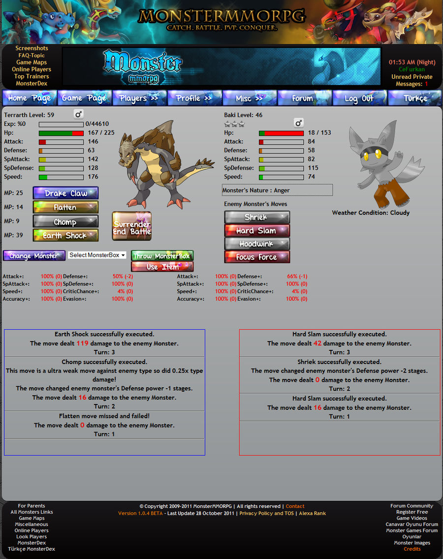 Pokemon Style Monster MMORPG Battle Screenshot