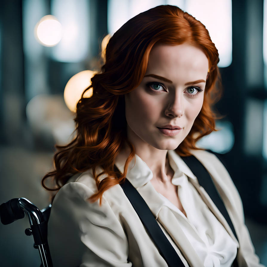 Beautiful redheaded Irish actress in a wheelchair