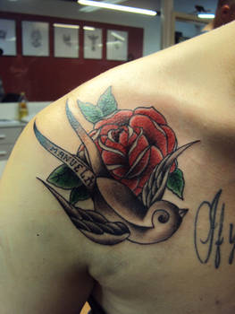 Rose and Swallow Tattoo