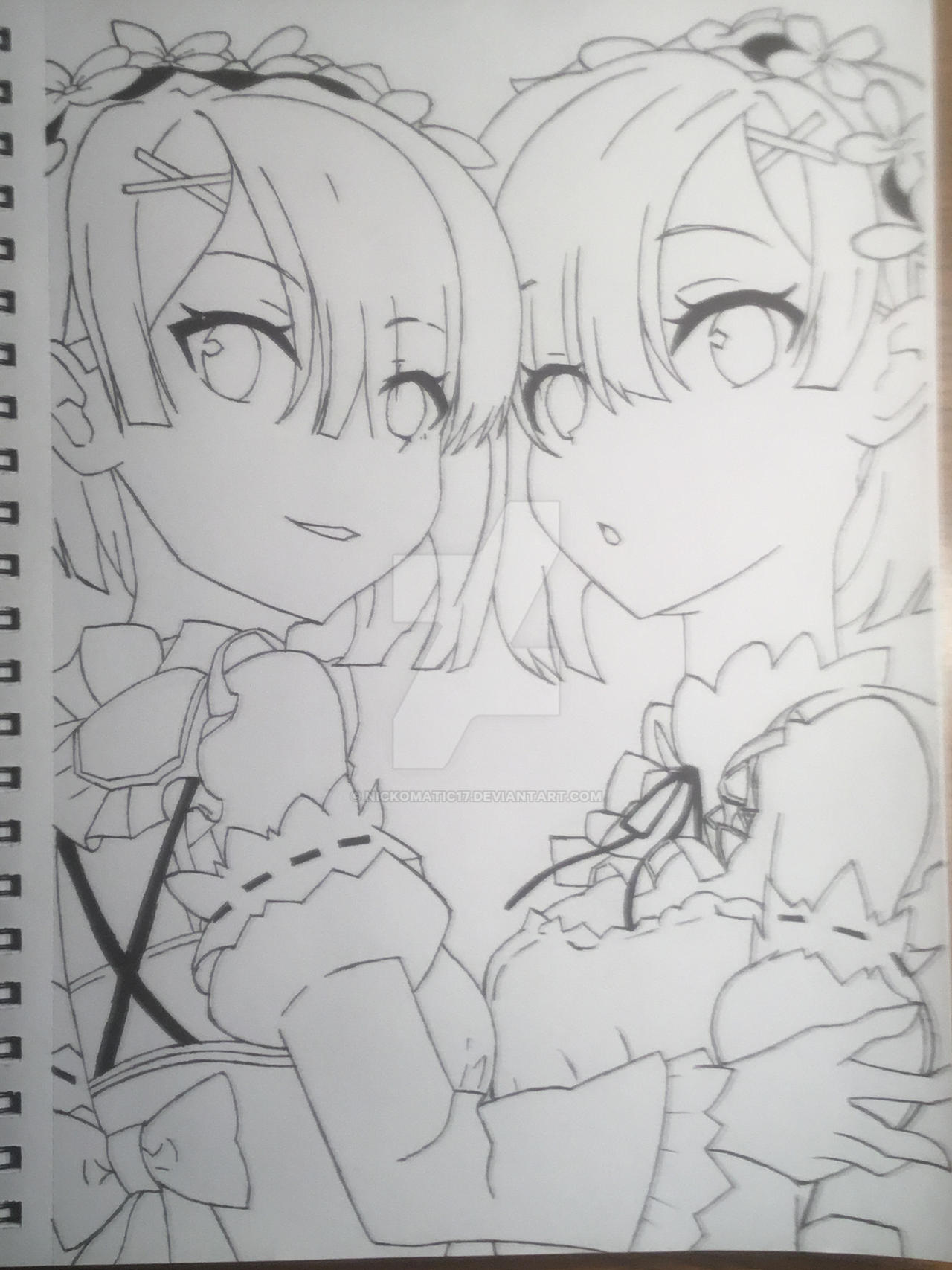 Rund ned 鍔 Far Sketchbook Drawing #2: Ram and Rem (Line Art) by Nickomatic17 on DeviantArt