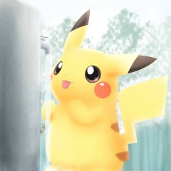 Chibi pikachu drinking water