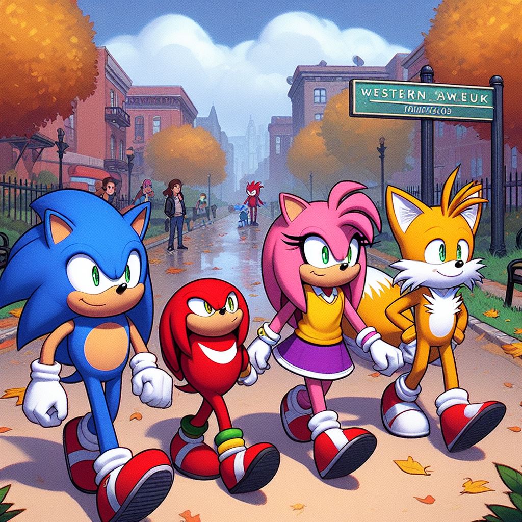 Sonic, Amy, Tails and Knuckles are walking by BartHisher98 on DeviantArt