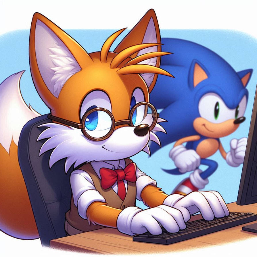 Tails Work Machine Tails the Fox works at the computer (3) by BartHisher98 on DeviantArt