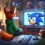 Tails watching television (in the bedroom) (2)