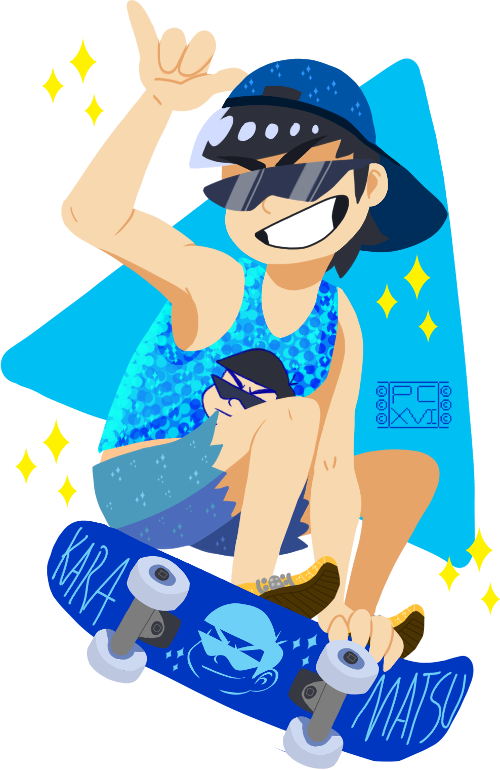 karamatsu on a skateboard