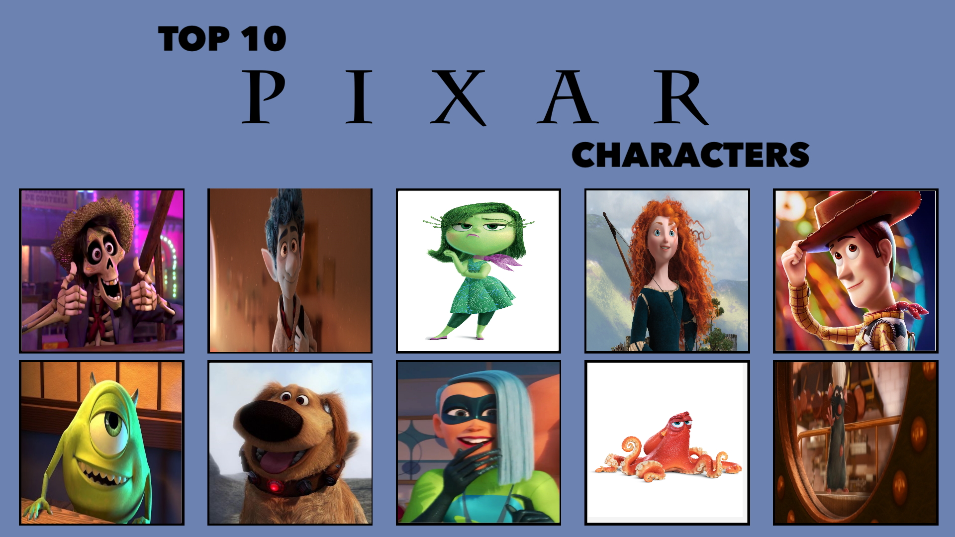 My Top 10 Pixar Characters Meme by Carriejokerbates on DeviantArt