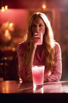 Carrie White drinking a glass of pink lemonade 3