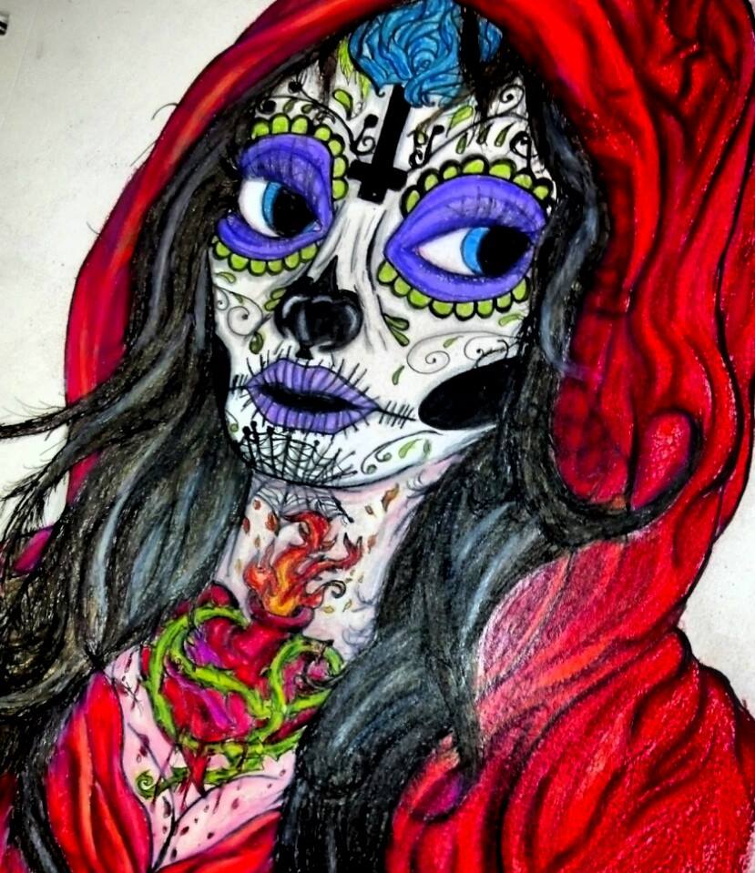 Red Hooded Sugar Skull Girl