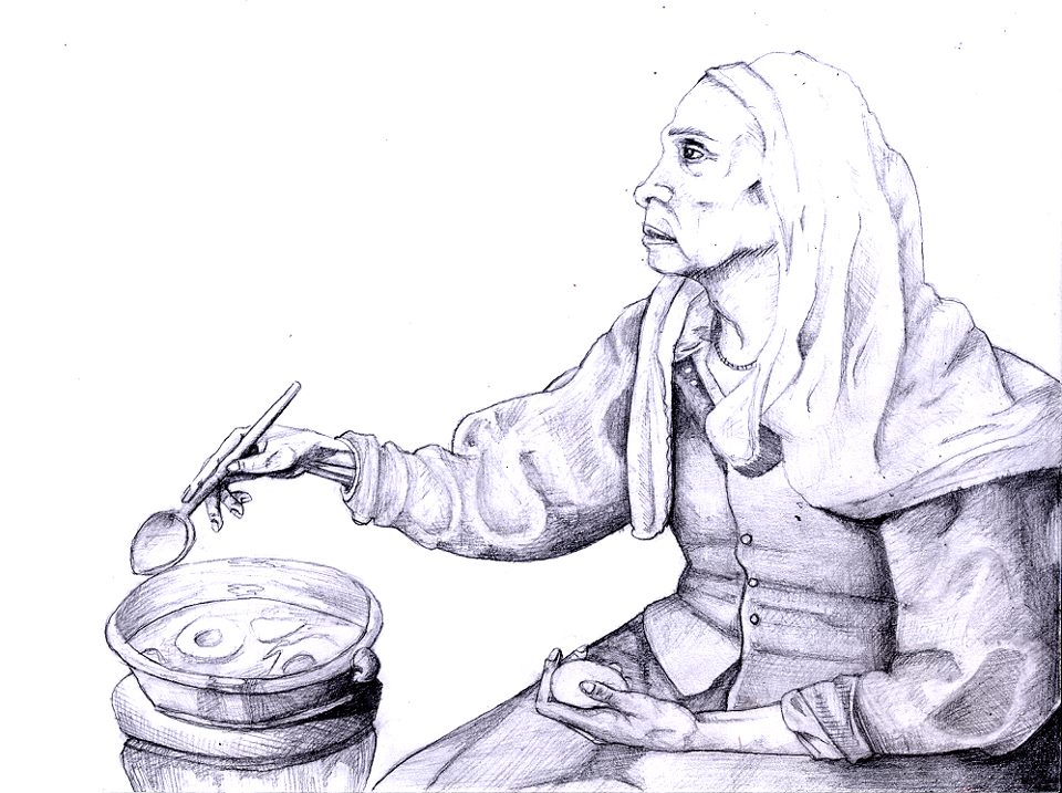 Old Woman Cooking Eggs