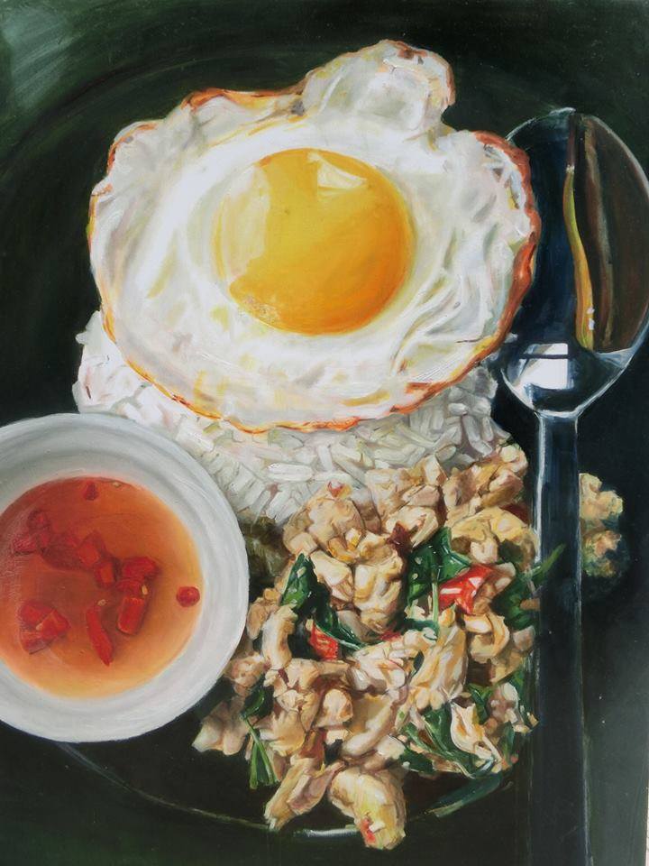 Basil Fried Chicken and fried egg (Thai food)