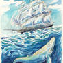 Tall ship and whale