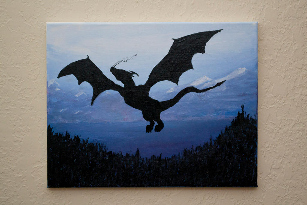 dragon silhouette acrylic painting by evilhedgehog2011 on DeviantArt