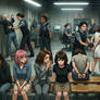 Bad girls waiting to be handcuffed after the raid