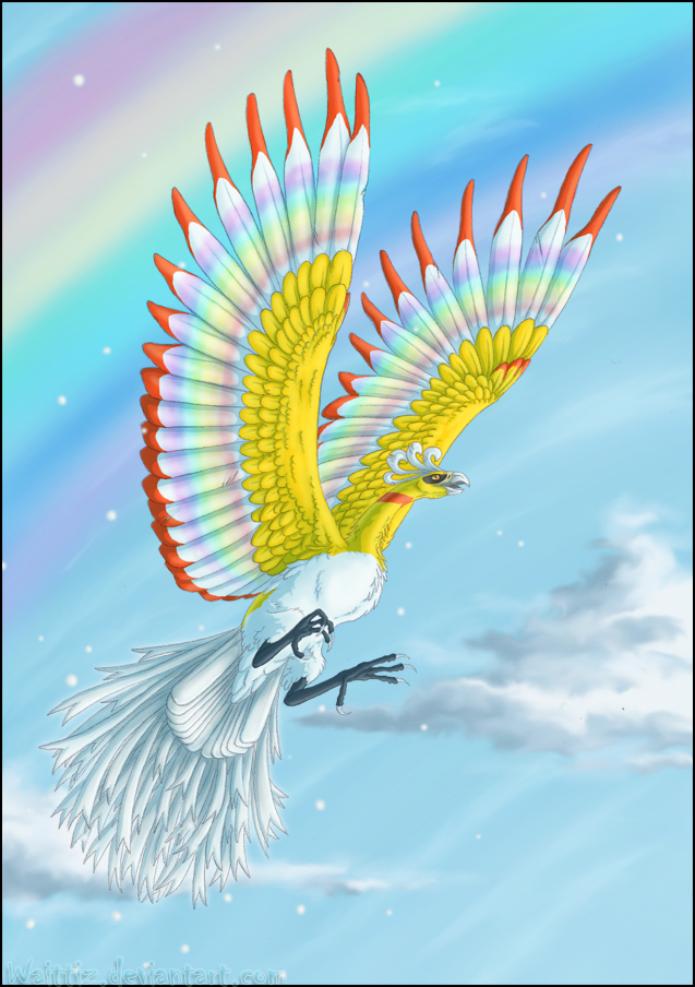 Ho-Oh leaves a Rainbow Wing by ChipmunkRaccoonOz on DeviantArt