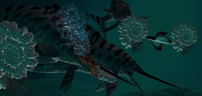 Eurhinosaurus Hunting Ammonites in Deep Water