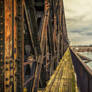 Metal, rust, wood and bridge in Tczew.