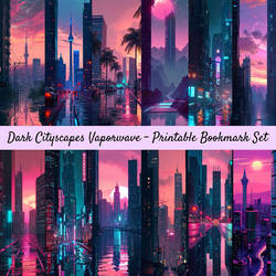 Dark Cityscapes Vaporwave Printable Bookmarks