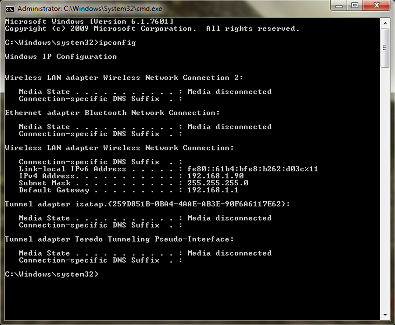 Ipconfig readout for Tom's Hardware