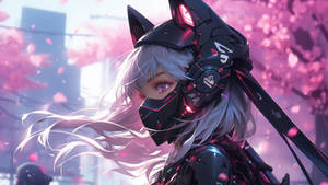 Anime Girl Cyberpunk Sci-fi Cherry Blossom