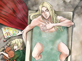 Elven bath - Legolas and Thranduil