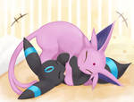 Commission Espeon playing with a Shiny Umbreon