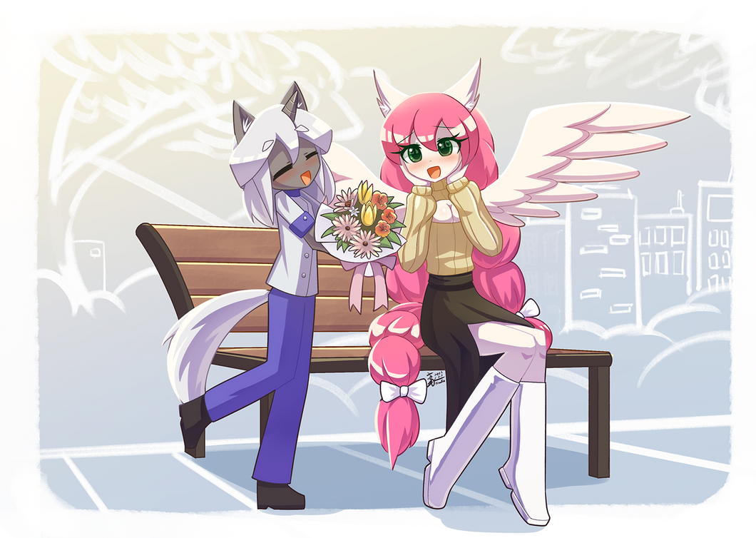 Commission Claire giving Cherry flower by HowXu on DeviantArt