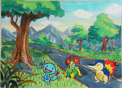 Cyndaquil, Bellossom and Wooper Nature Scene