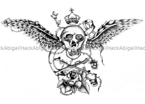 Skull, Wings, Rose Tattoo Design