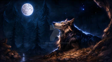 Giant Wolf Gazing at the Moon - 16x9 4k+ wallpaper
