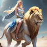 Kimberly Monarch riding her Lion Mount