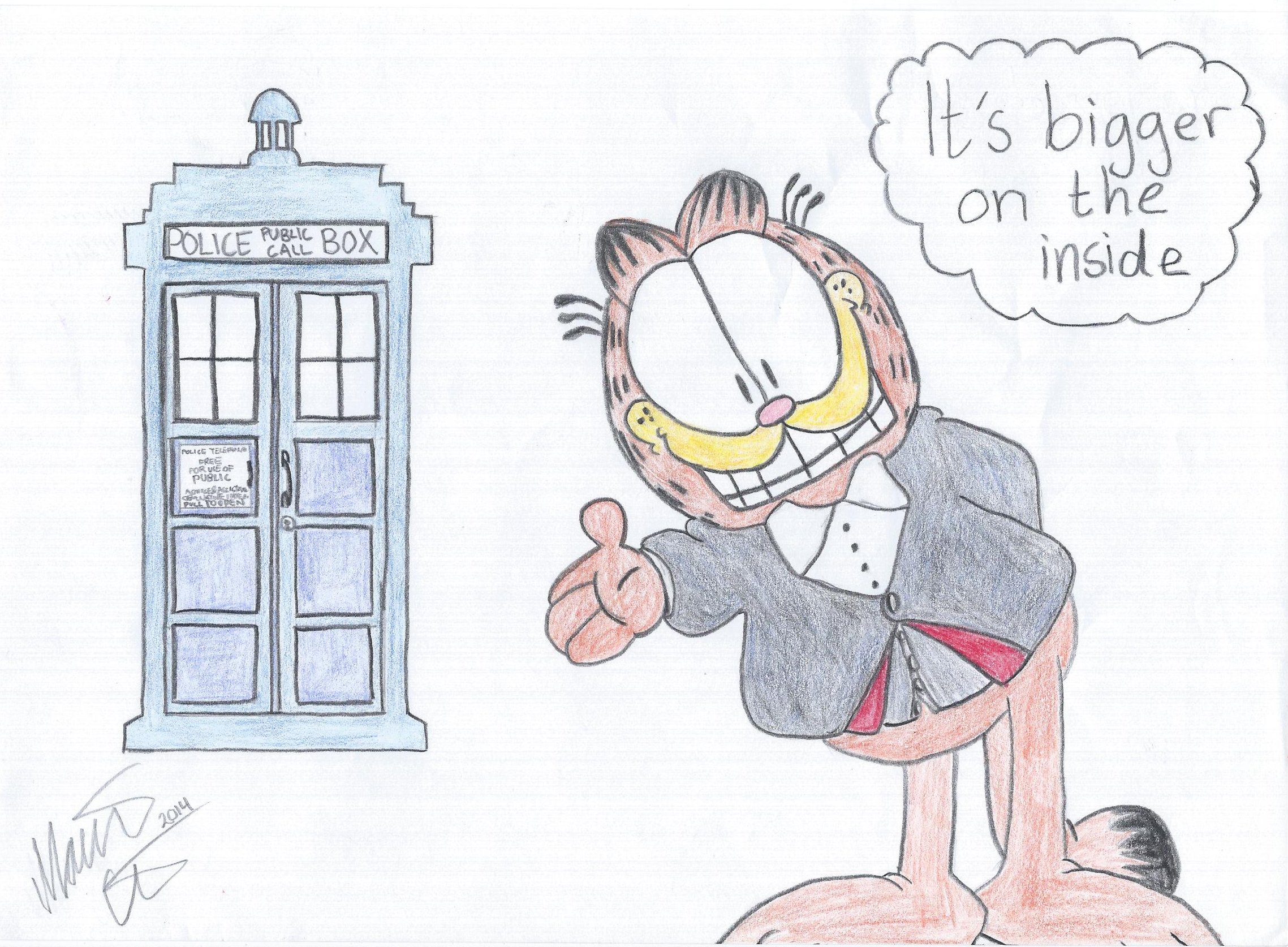 Garfield with the TARDIS