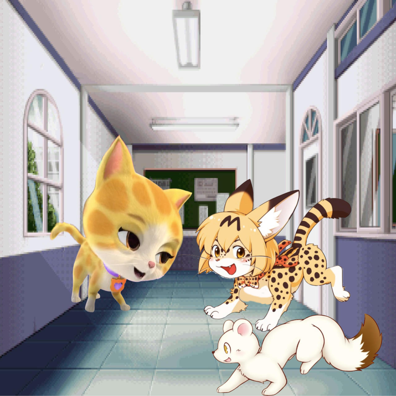 Sparks, Koppa, and Serval Chan in Ojousama o Nerae by KoppaShiren on