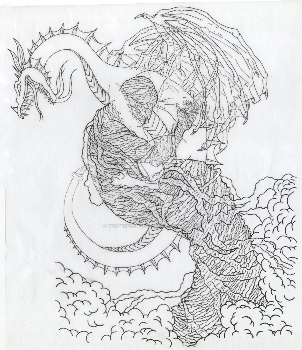 Dragon Tattoo Line Drawing by XenatheConqueror on DeviantArt
