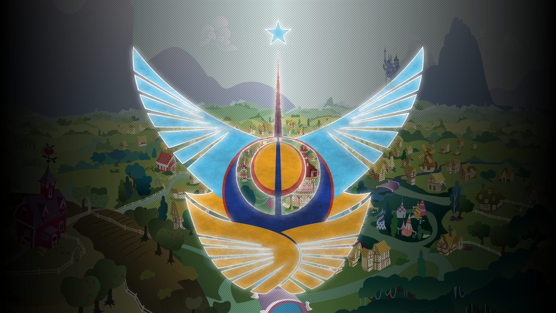 Celestia/Luna Crest over Ponyville