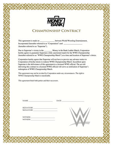 WWE Money in the Bank Contract (DOWNLOADABLE)