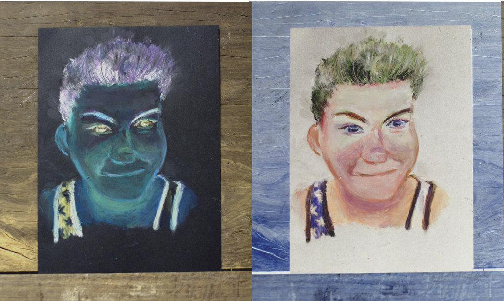 Inverted portrait - oil pastels on black paper by Kaxpur on DeviantArt