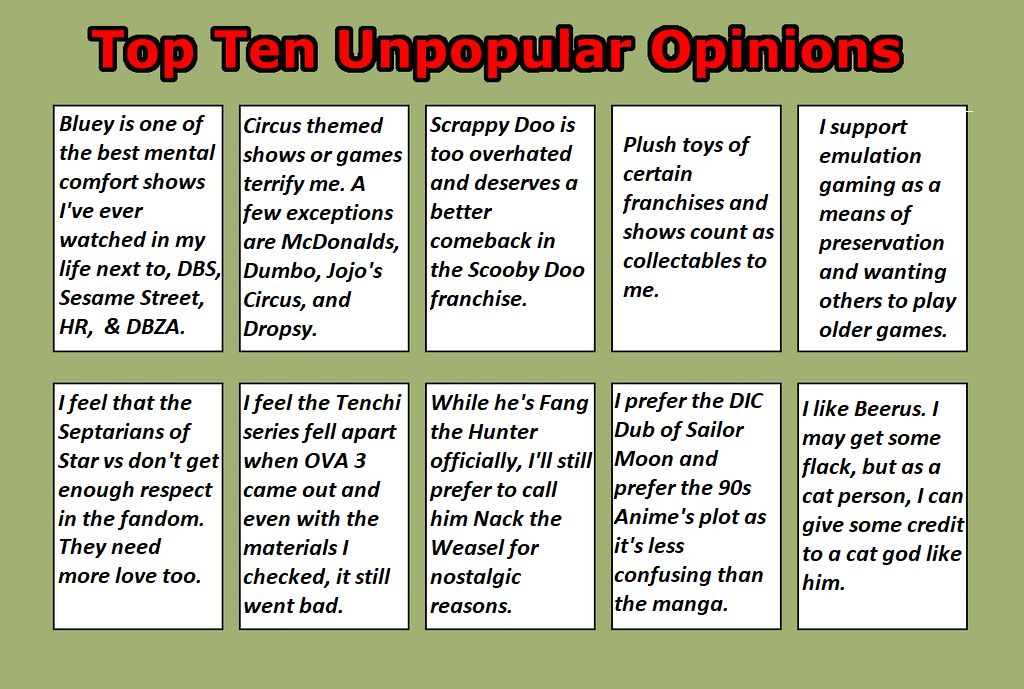 My Top 10 Unpopular Opinions By Julayla 64 On DeviantArt my-top-10-unpopular-opinions-by-julayla-64-on-deviantart