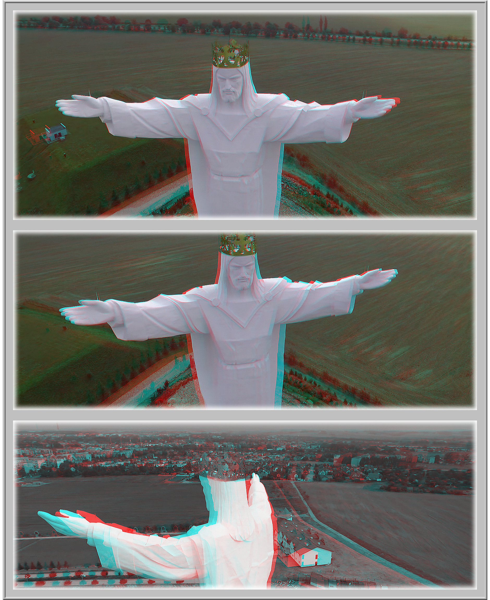 3D anaglyph Christ the King Statue in Swiebodzin