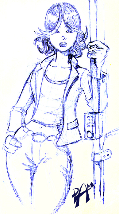 woman on train sketch