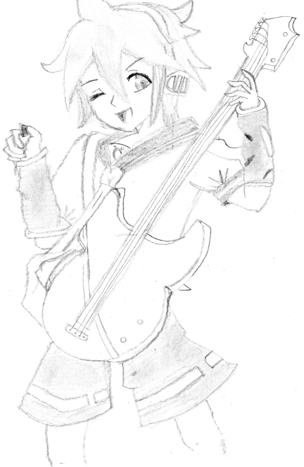 wallpapers Guitarra Dibujo A Lapiz dibujos a lapiz kagamine len guitarra