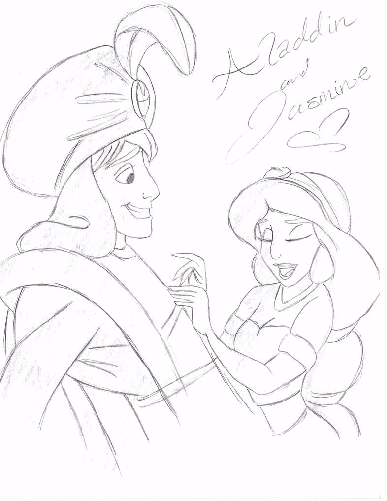 Aladdin and jasmine sketch by julietcapulet432
