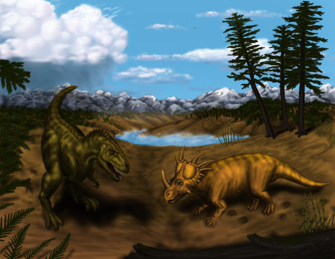 Styracosaurus v Albertosaurus by MicrocosmicEcology on DeviantArt