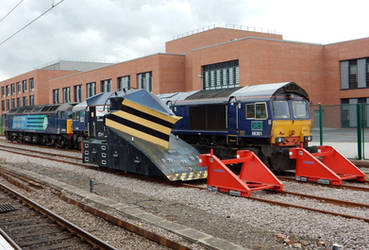 Network Rail Snowplow and DRS Diesels in York