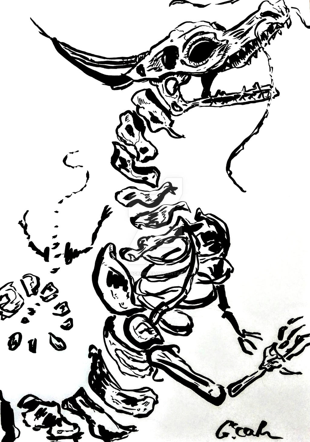 Skeleton Dragon Ink Illustration by handscribbles on DeviantArt