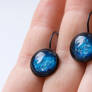 Earrings with hand painted glass, galaxy, space