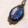 Necklace with hand painted glass, galaxy