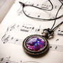 Steampunk necklace with hand painted glass