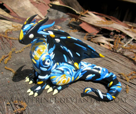 Starry Night Dragon, Handmade Polymer Clay Dragon