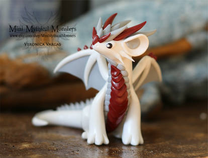 White Red and Gray Polymer Clay Dragon