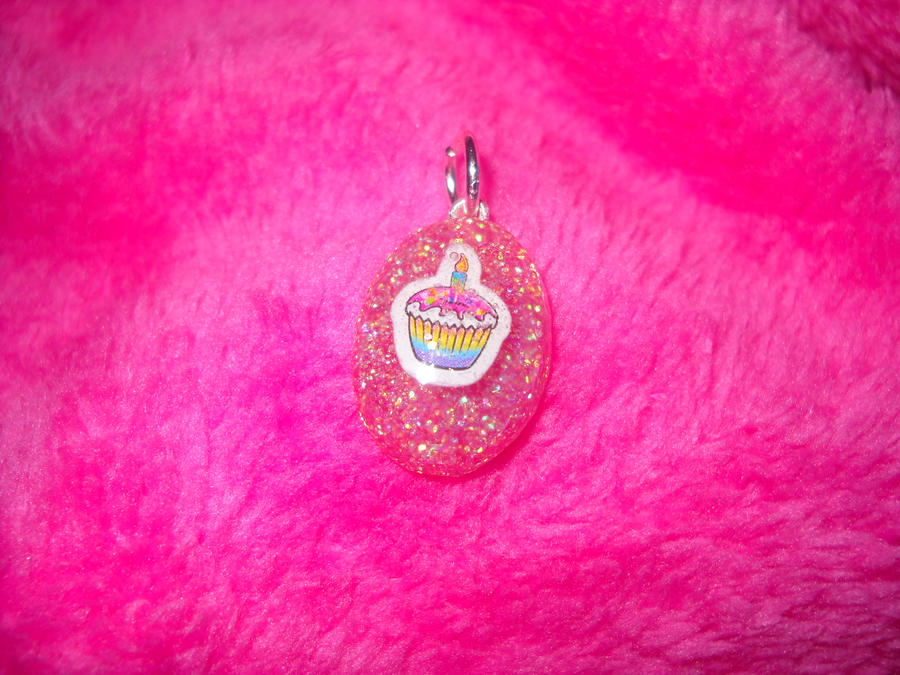pink glitter cupcake charm